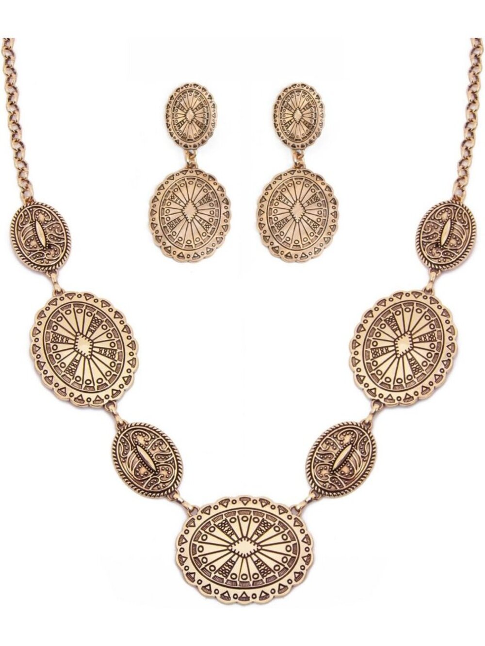 Vintage Western Jewelry Set - Metal Necklace & Earrings for Cowgirl Concert